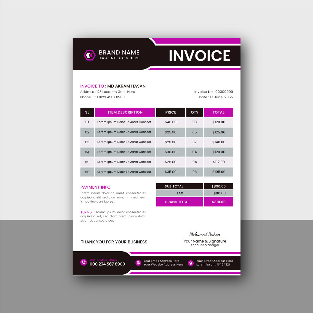 Invoice Design template business corporate invoices bill design adobe illustrator bill form paper Business invoice