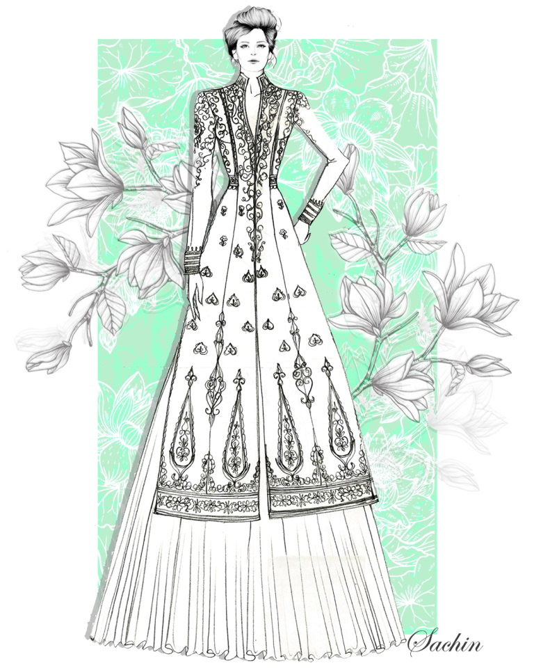 BEAUTIFUL DESIGN & FASHION ILLUSTRATION WITH MIXED MEDIA TECHNIQUES FOR  PRESENTATION BY SACHIN GARG