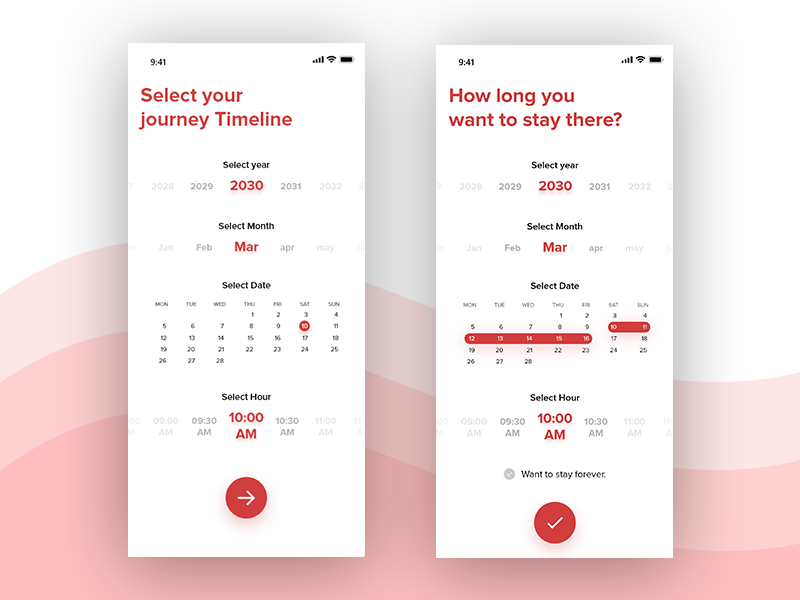 picker date ios app concept Selector Travel time