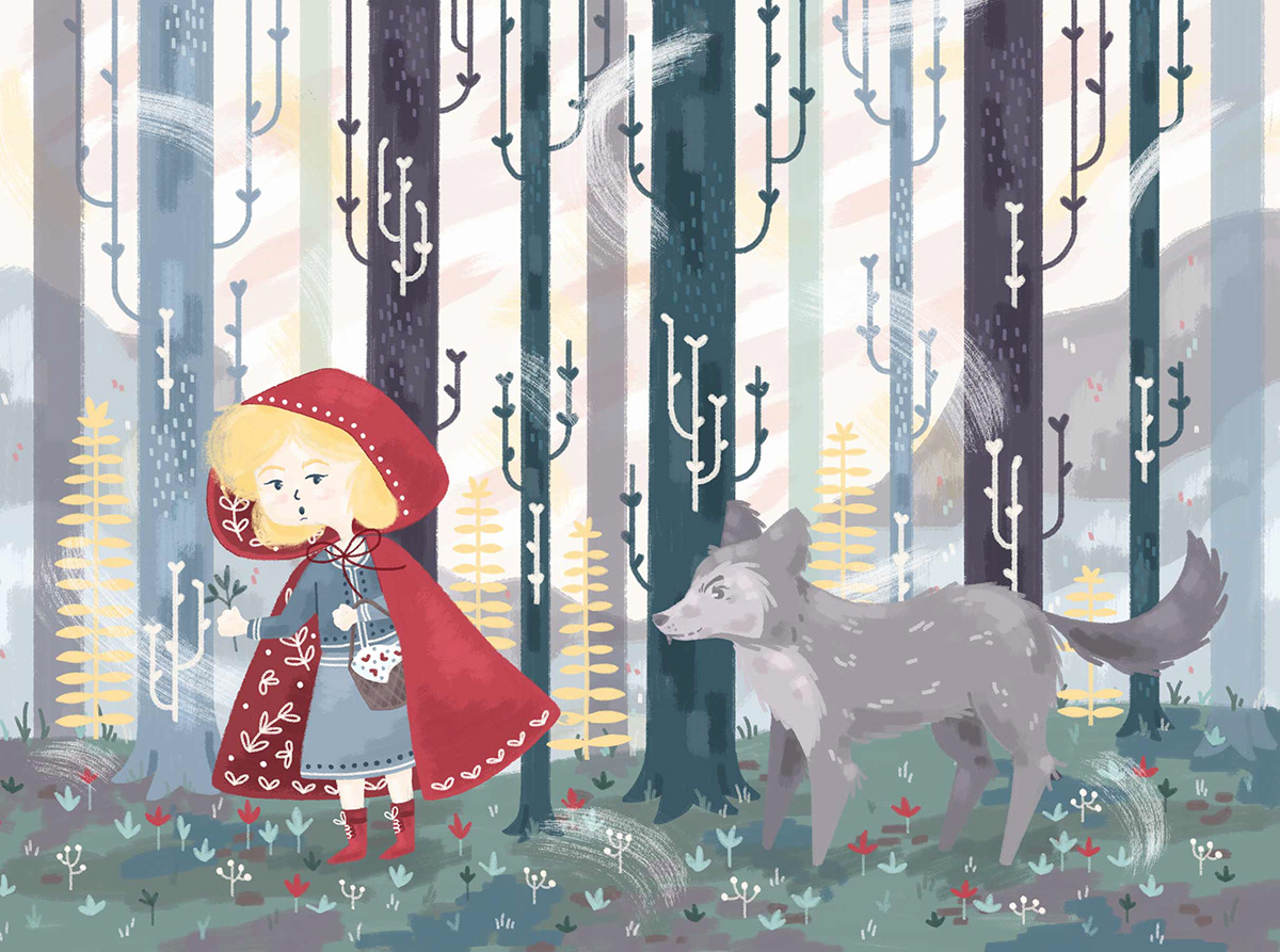 children's illustration book fairytale Halloween children wolf autumn woods nautre