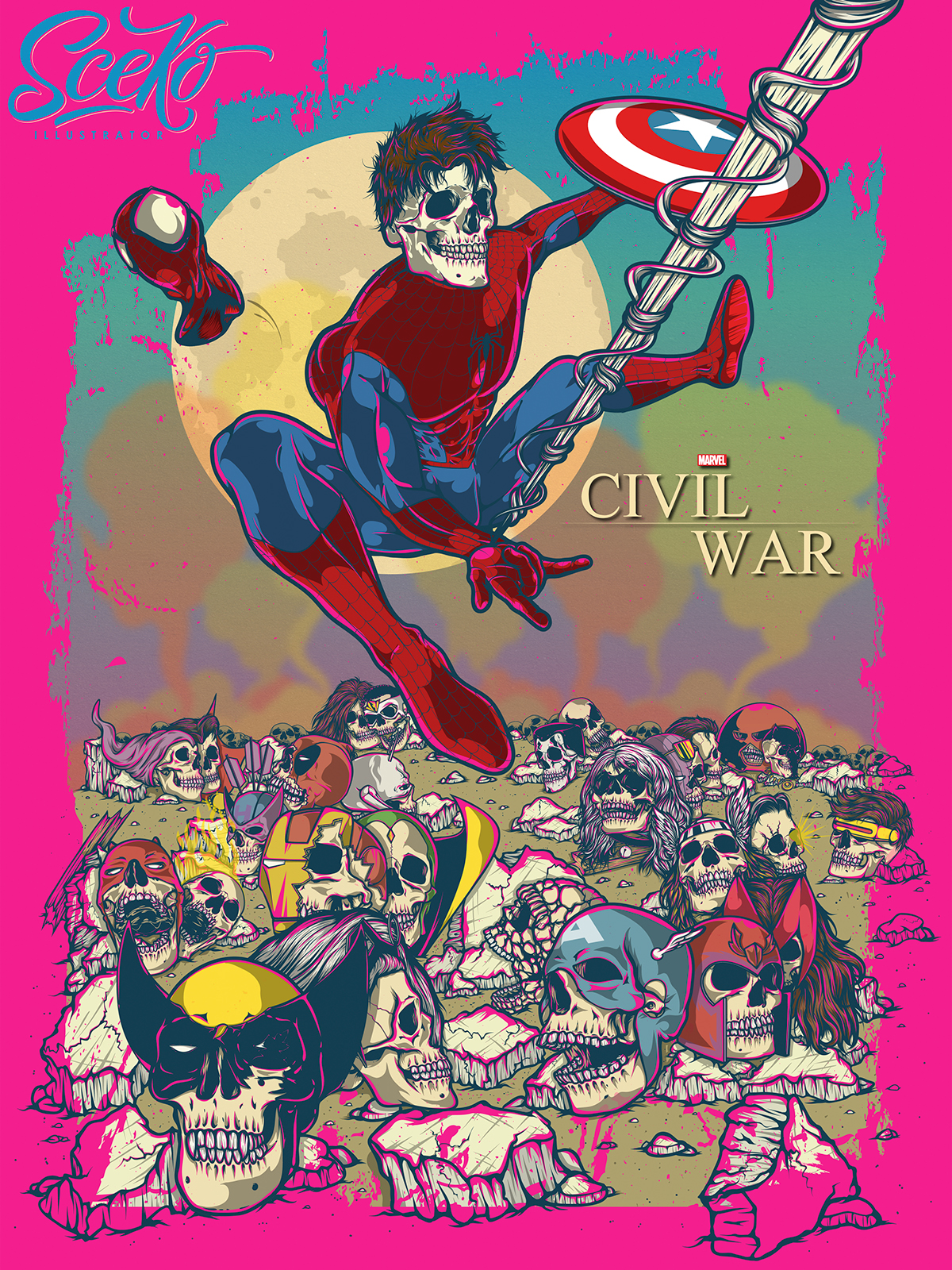 Civil War ilustracion marvel skull vector line art comic Vectorial