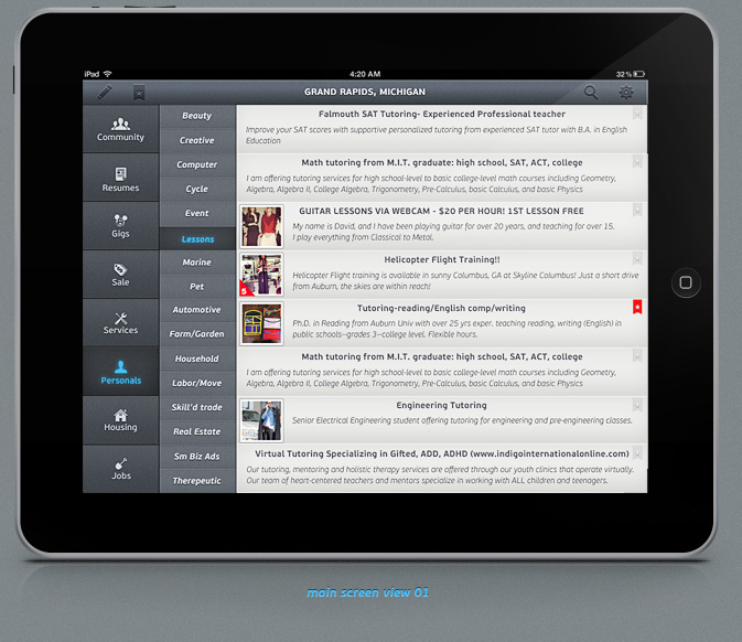 craiglist  ipad premier UI ux design apple Interface mobile ios Custom