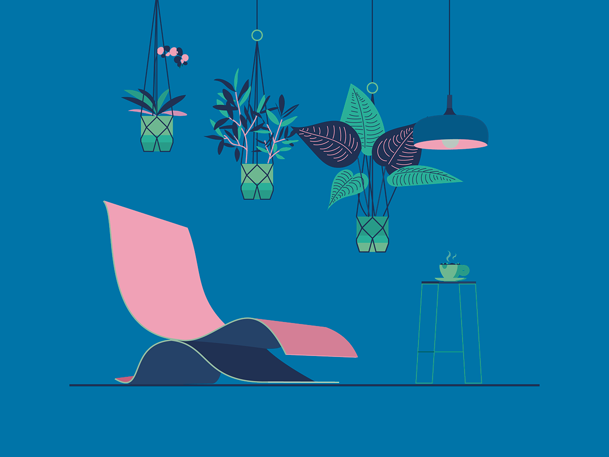 plants ilustration cadeira vaso de plantas