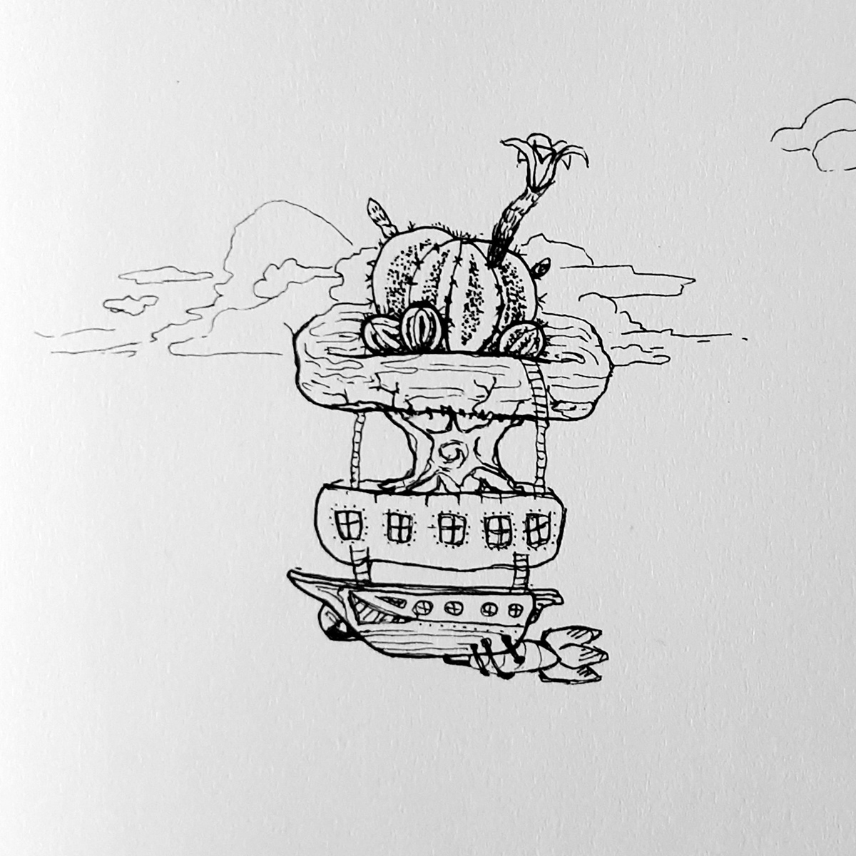 cactus Drawing  fantasy zeppelins