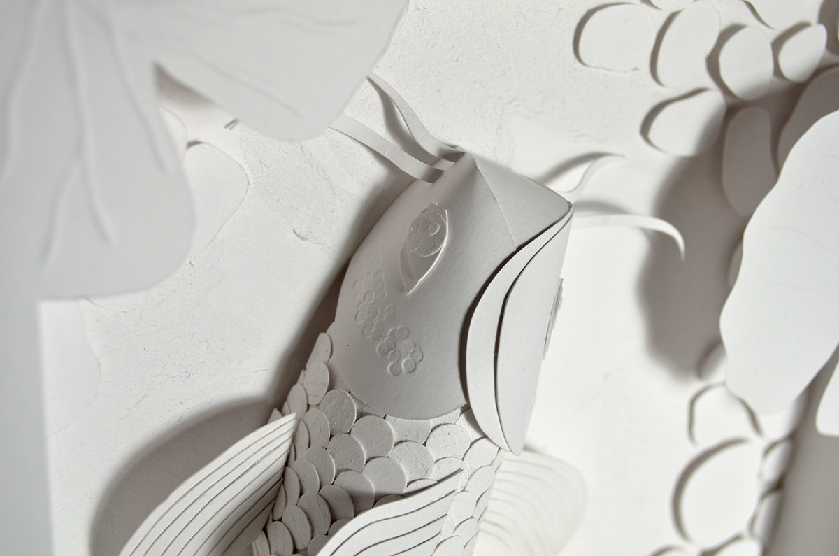 koi KOI FISH paper paper sculpture white on white Bristol shadow