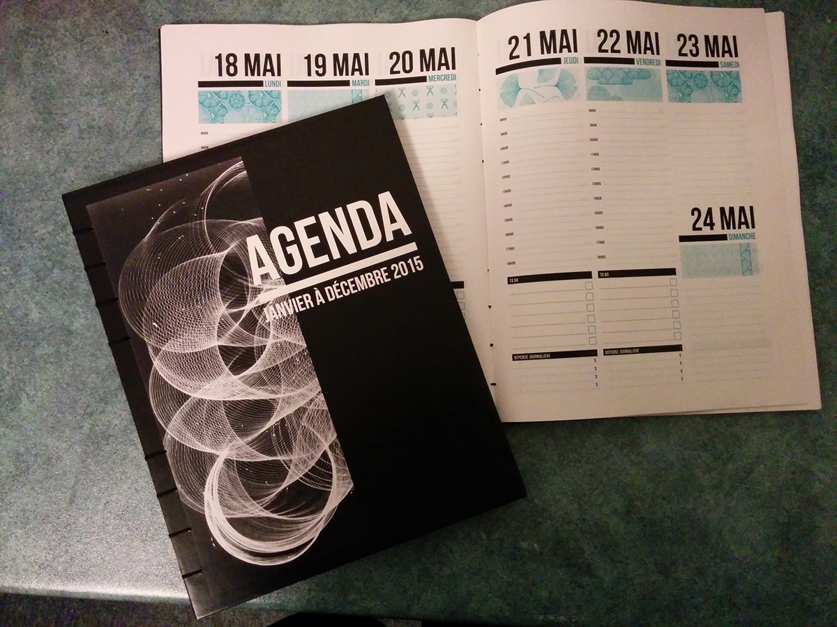 Personal Calendar agenda personnal black White color chromatic Coptic Stich binding book to do list money monetary balance sheet calendar