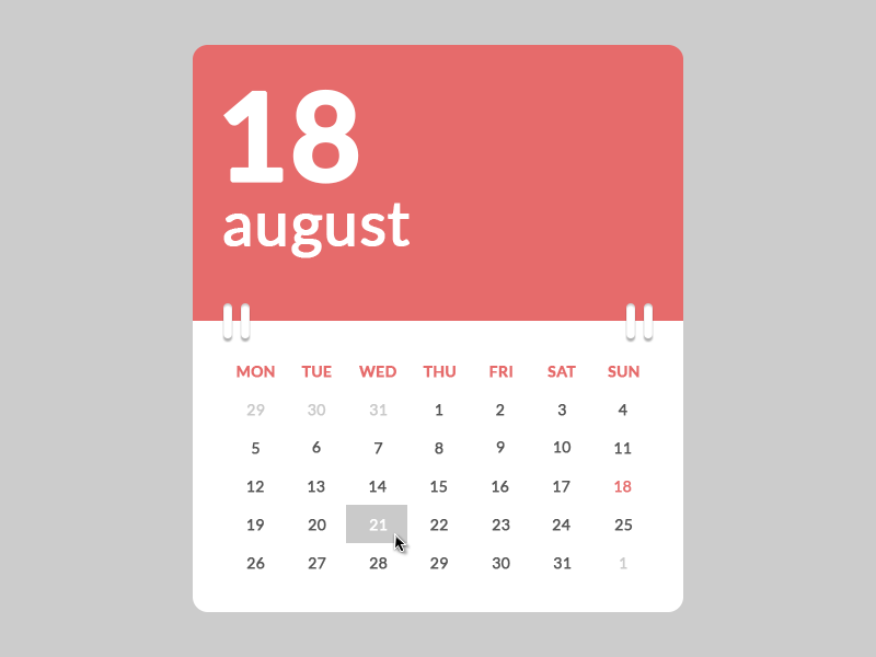 HTML html5 css css3 calendar table widget Codepen CSSDeck download flat