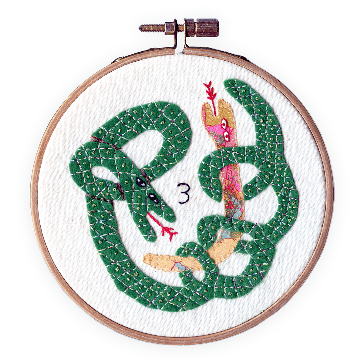 craft Embroidery fibre art green hand crafted handmade ILLUSTRATION  Needlework snake stitch
