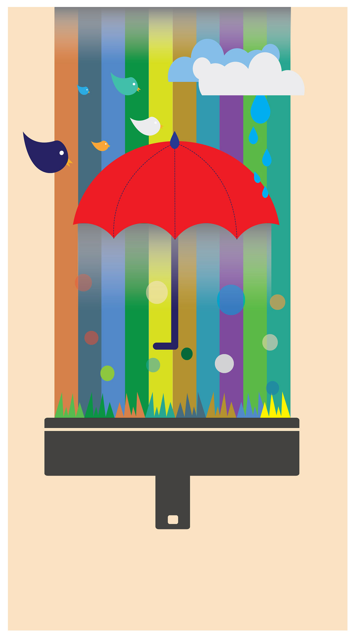 draw Illustrator bird Umbrella Fall cloud rainbow