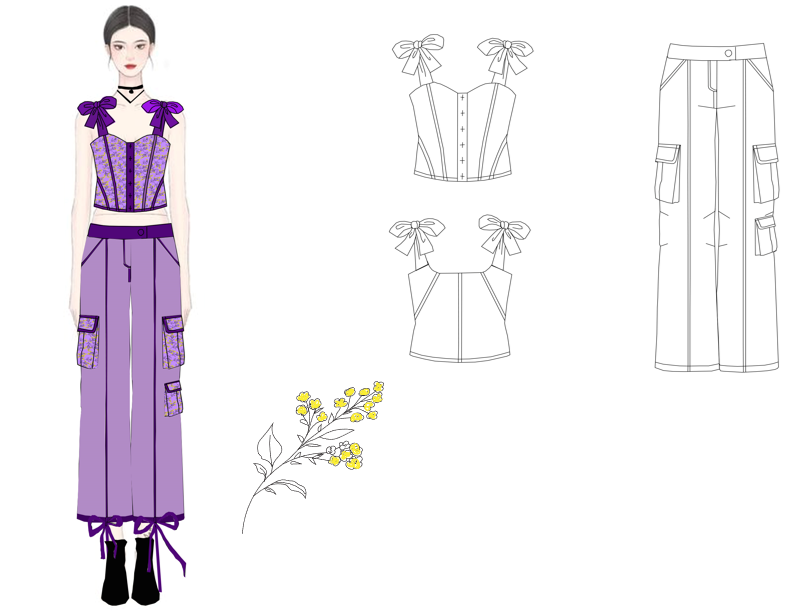 fashion design fashion illustration Fashion Designer FLATSKETCH print Motif Design summercollection lavender Flowers Fahsion