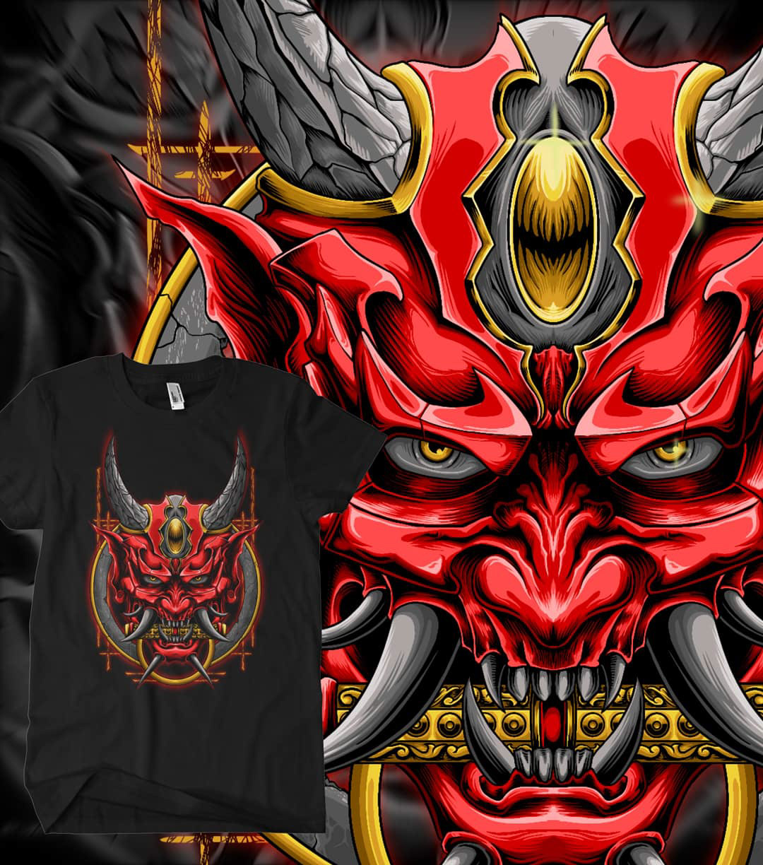 japanese demon japanese illustration metal head Oni Drawing T-Shirt Design