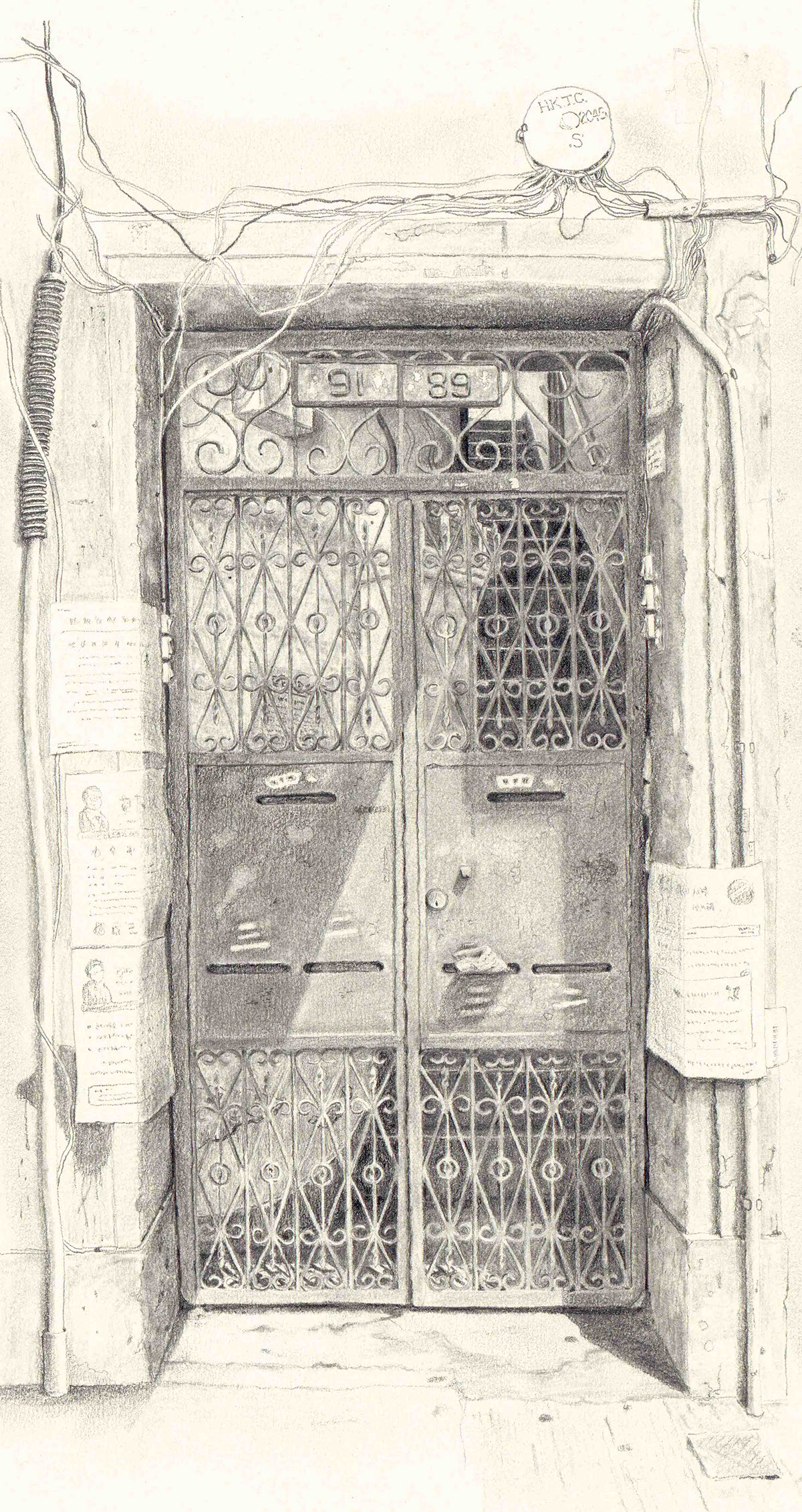 door Hong Kong asia gate stairs vintage pencil local graphite