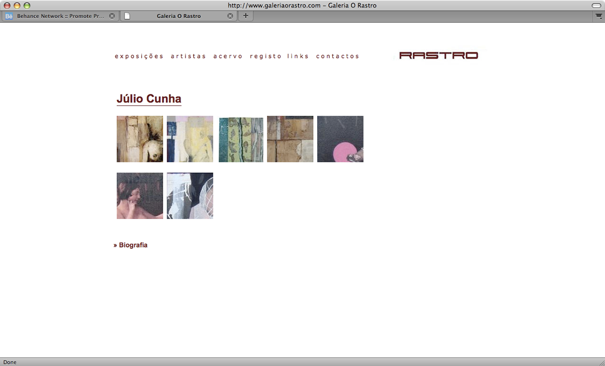 galeria arte Web site Interface