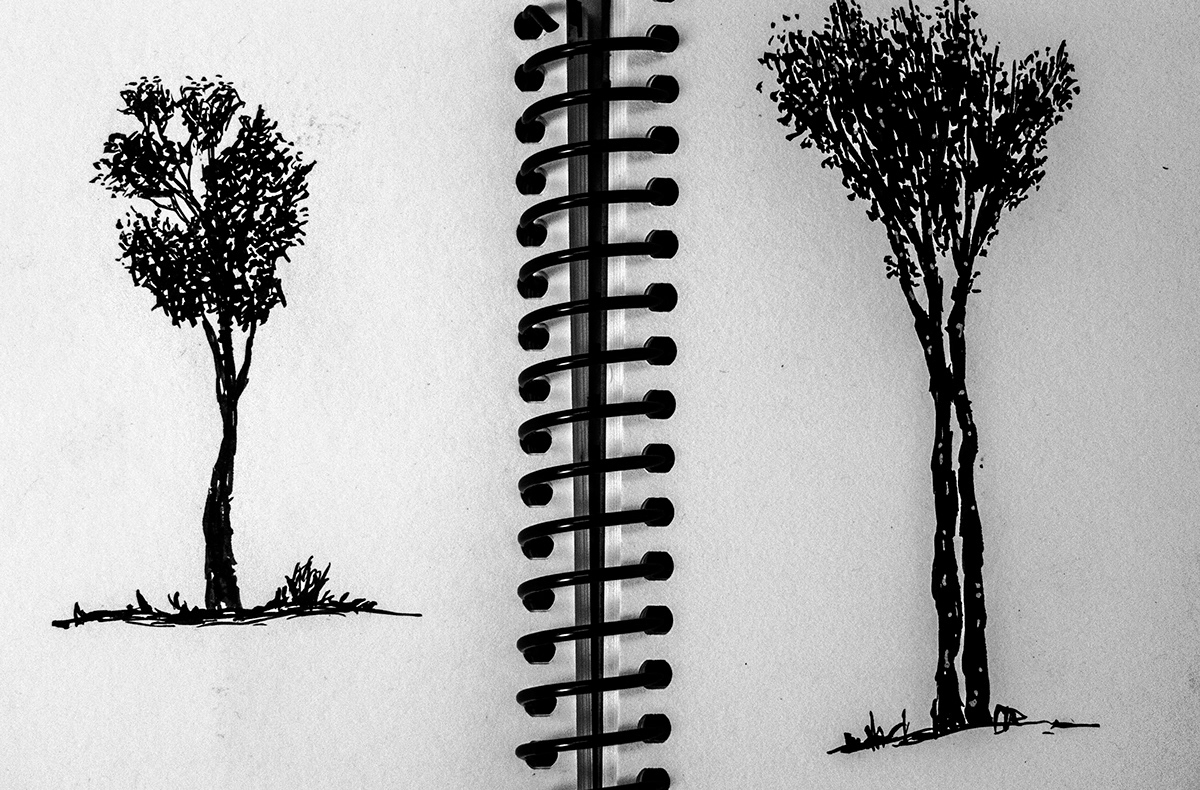 trees ink silver pen