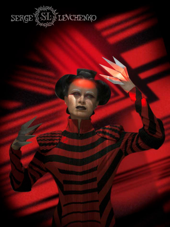 tenia anna glybina photo look stripe artistic coiffure striped look retouching art make fricky makeup fantazy black red white Collection composition