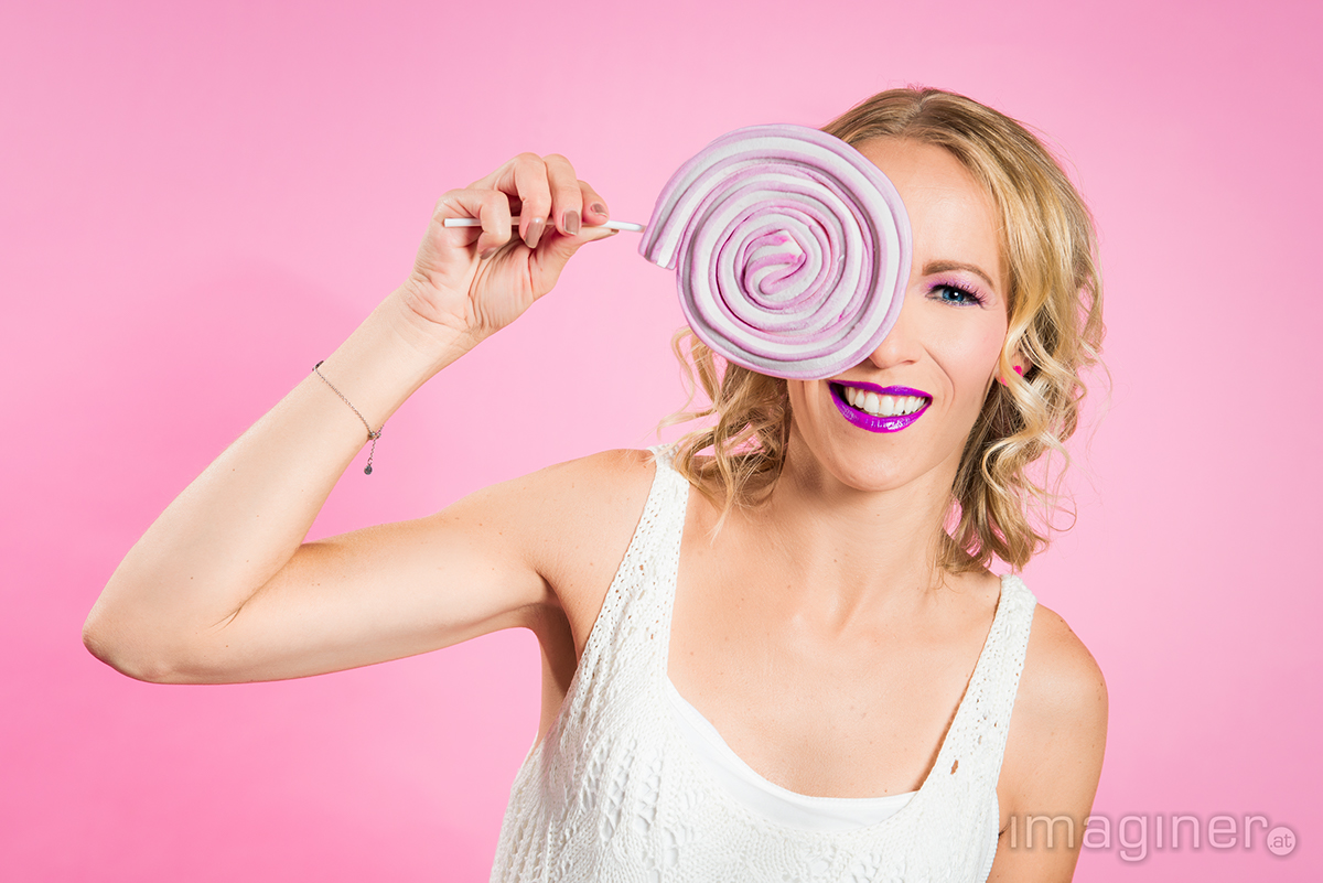 Candy portrait colorful pink girl blonde model