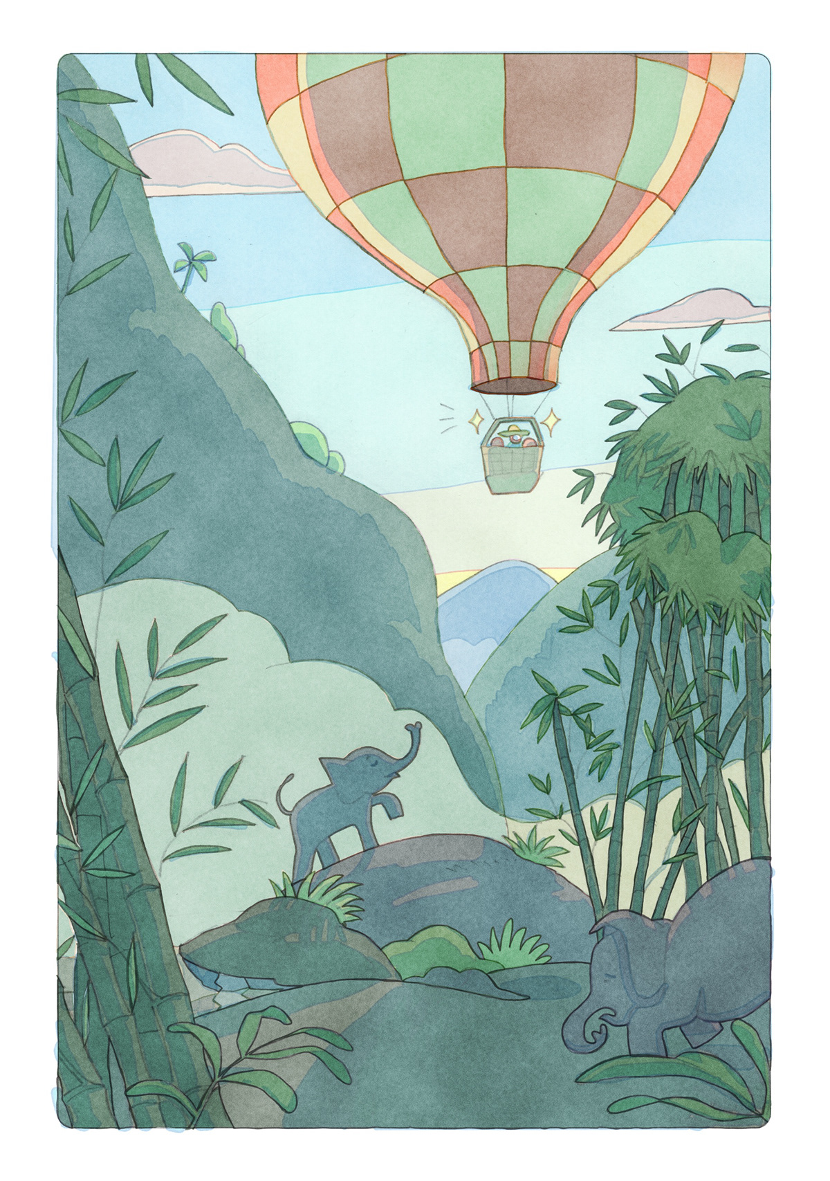 ILLUSTRATION  elephant Picture book hot air balloon