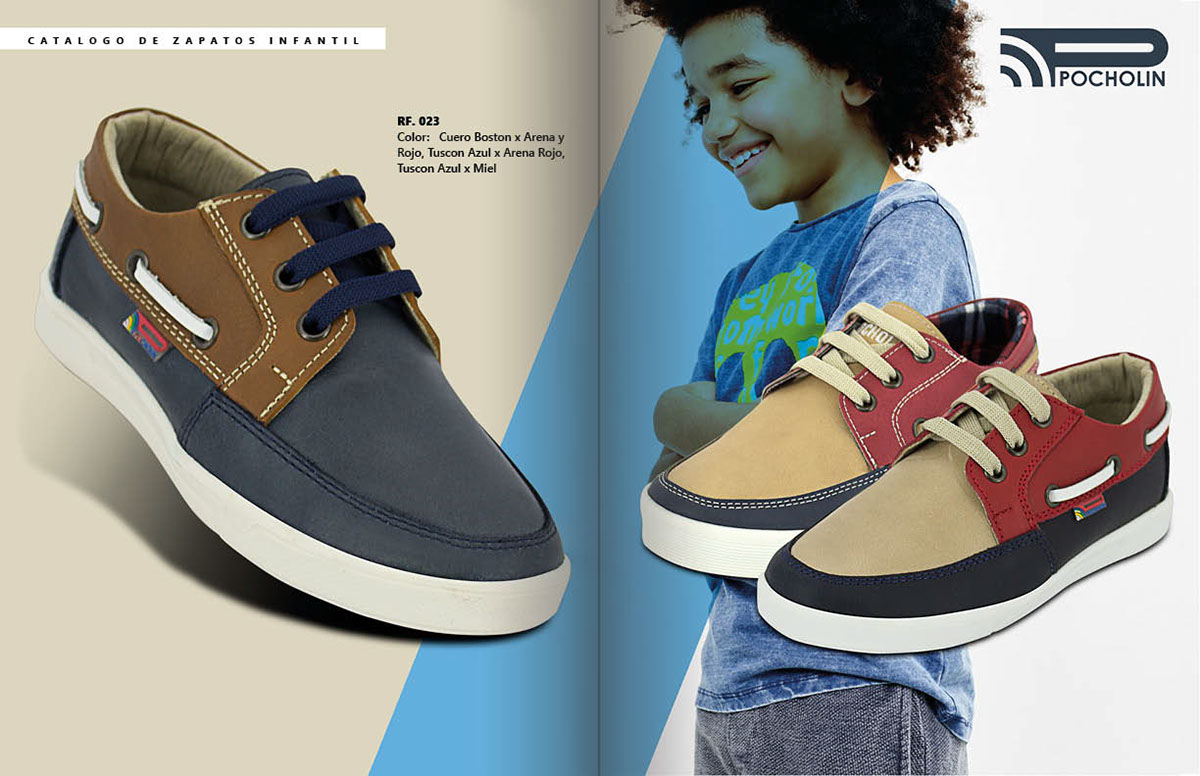 pocholin InDesign zapatos niños colores catalogo editorial Fotografia store digital