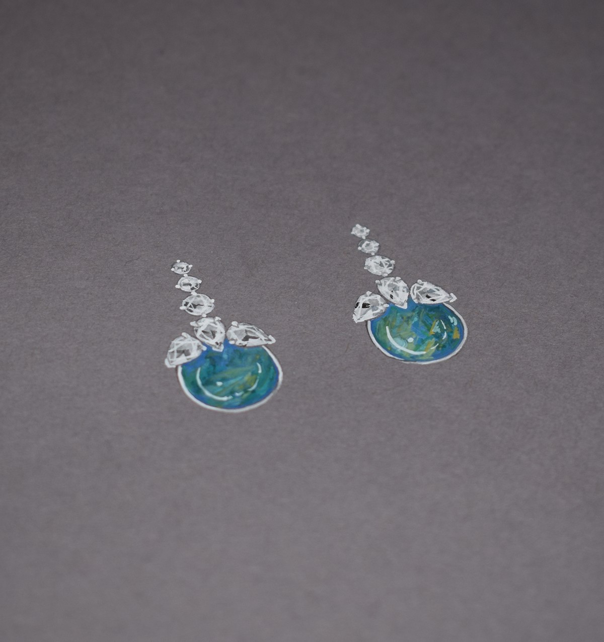 opal diamond  earrings Jewelry Illustration jewelry render