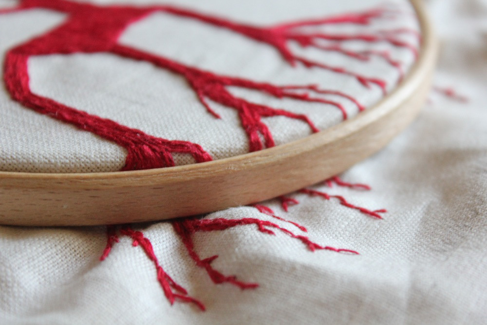 Embroidery handmade handicraft red home house Tree 