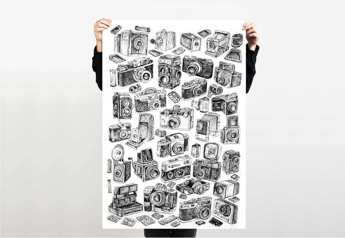 photographer illustrations cameras analogic films ph Memory rolleiflex t-shirt jpm poster pattern drawings pen Fotografia