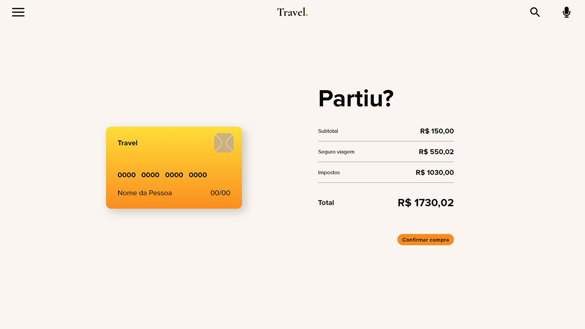 Checkout screen: credit card on the left, balance on the right.