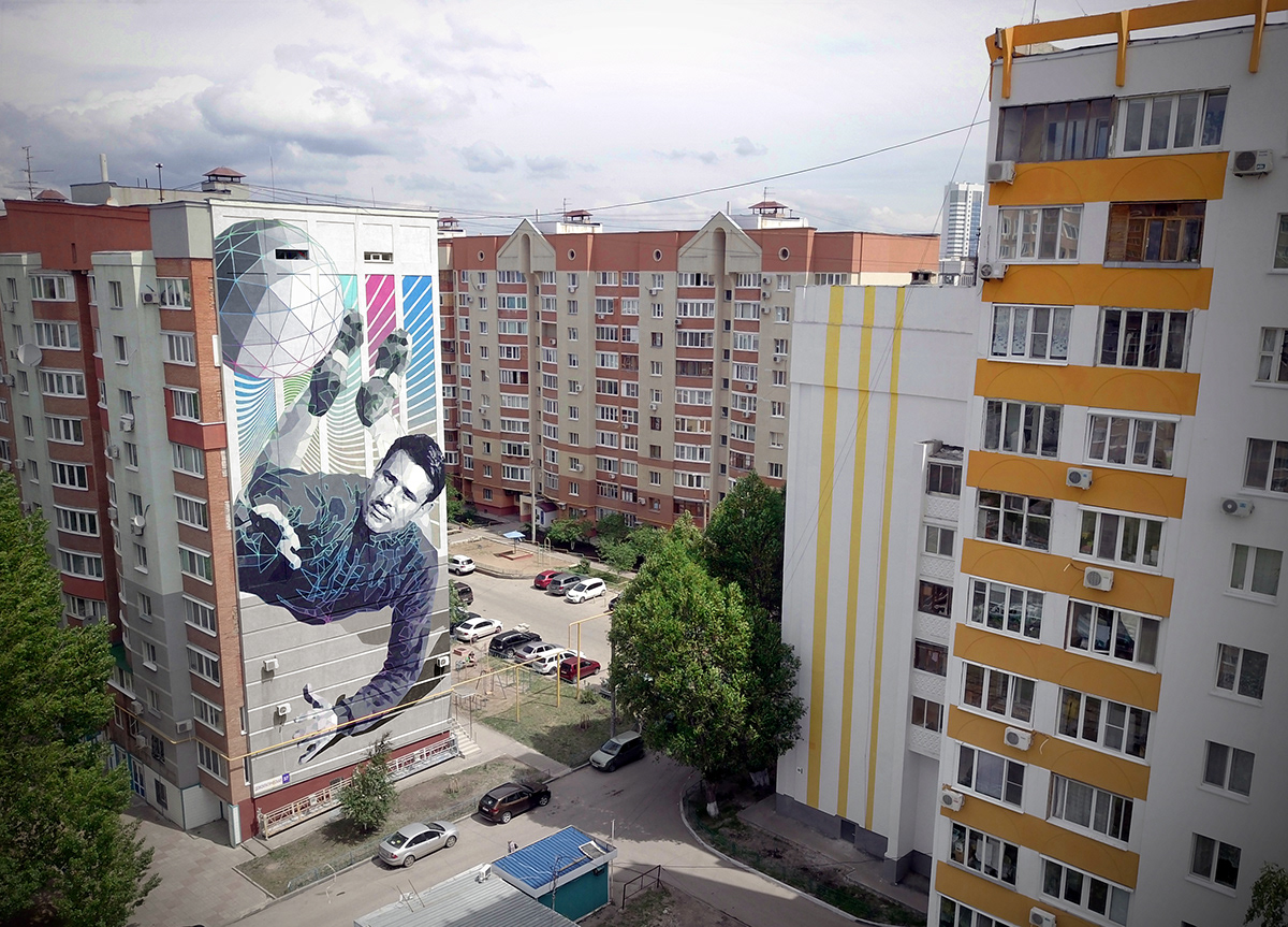 FIFA black spider Lev Yashin  goalkeeper History of Champions samara Digital Aesthetics mural art World Cup Russia stfnv