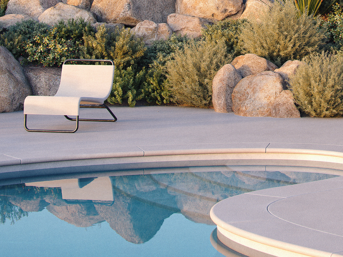 CGI architecture archviz visualization exterior swimming pool Render palms California mid-century modern