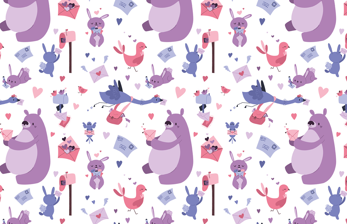 valentine valentines valentines day bear animals forest animals cute sweet Holiday Love damask pattern repeating rabbit FOX