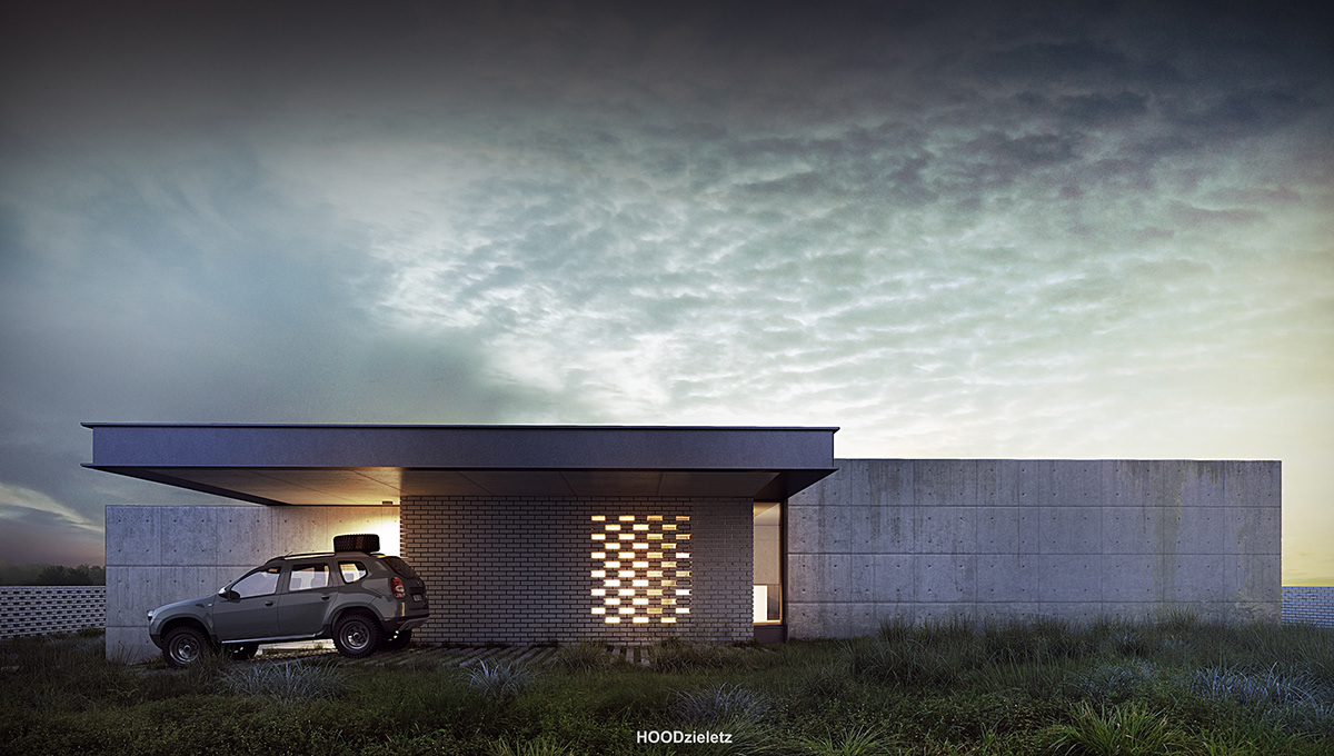 architecture modern house V-ray visualization concrete Brutalism