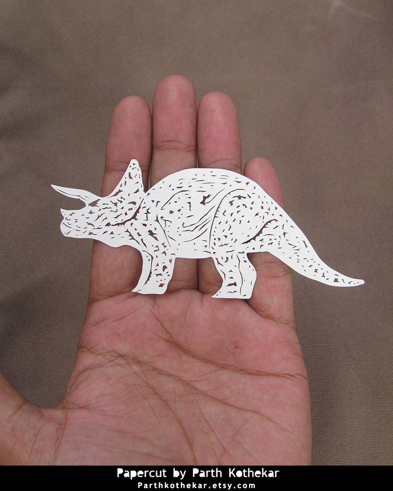 dinosaurs jurassic park papercut handmade paper paper craft Miniature t-rex