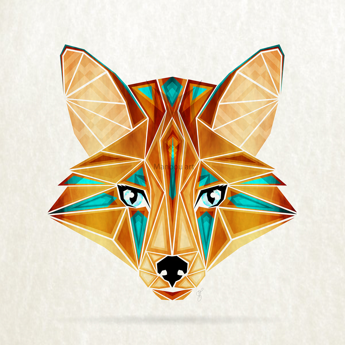 FOX renard animal geometric triangle shape symmetric abstract wild savage