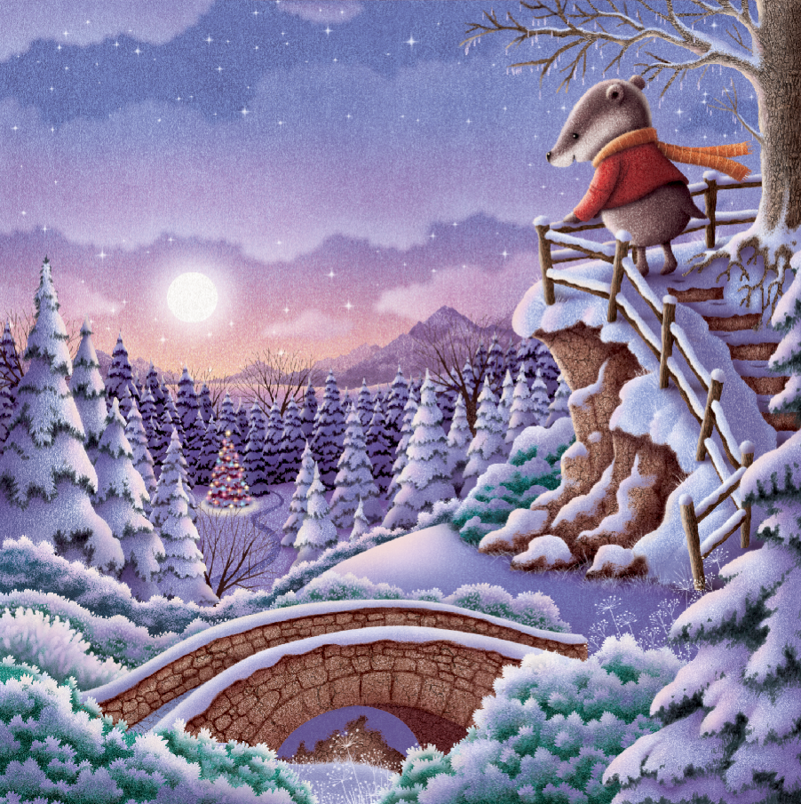 woodland characters snowscape snow scene Christmas