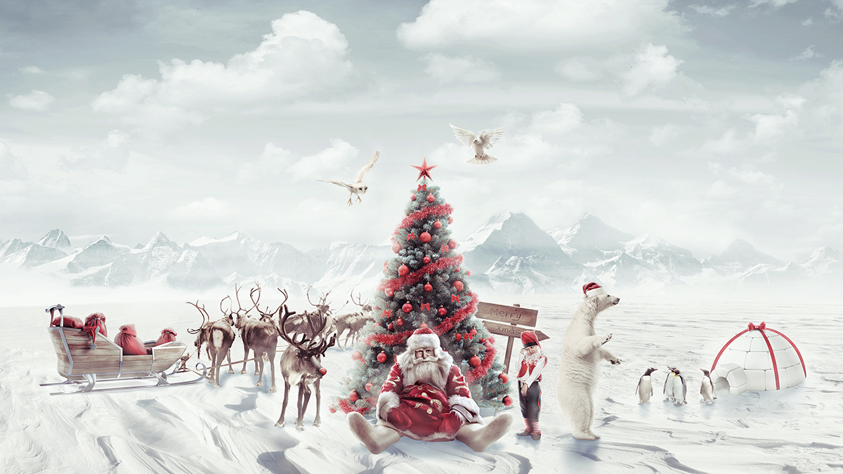 santa ain't comin no mo xmas Christmas wallpaper bear polar North Pole santa Santa Claus reindeer Rudolph sleigh snow