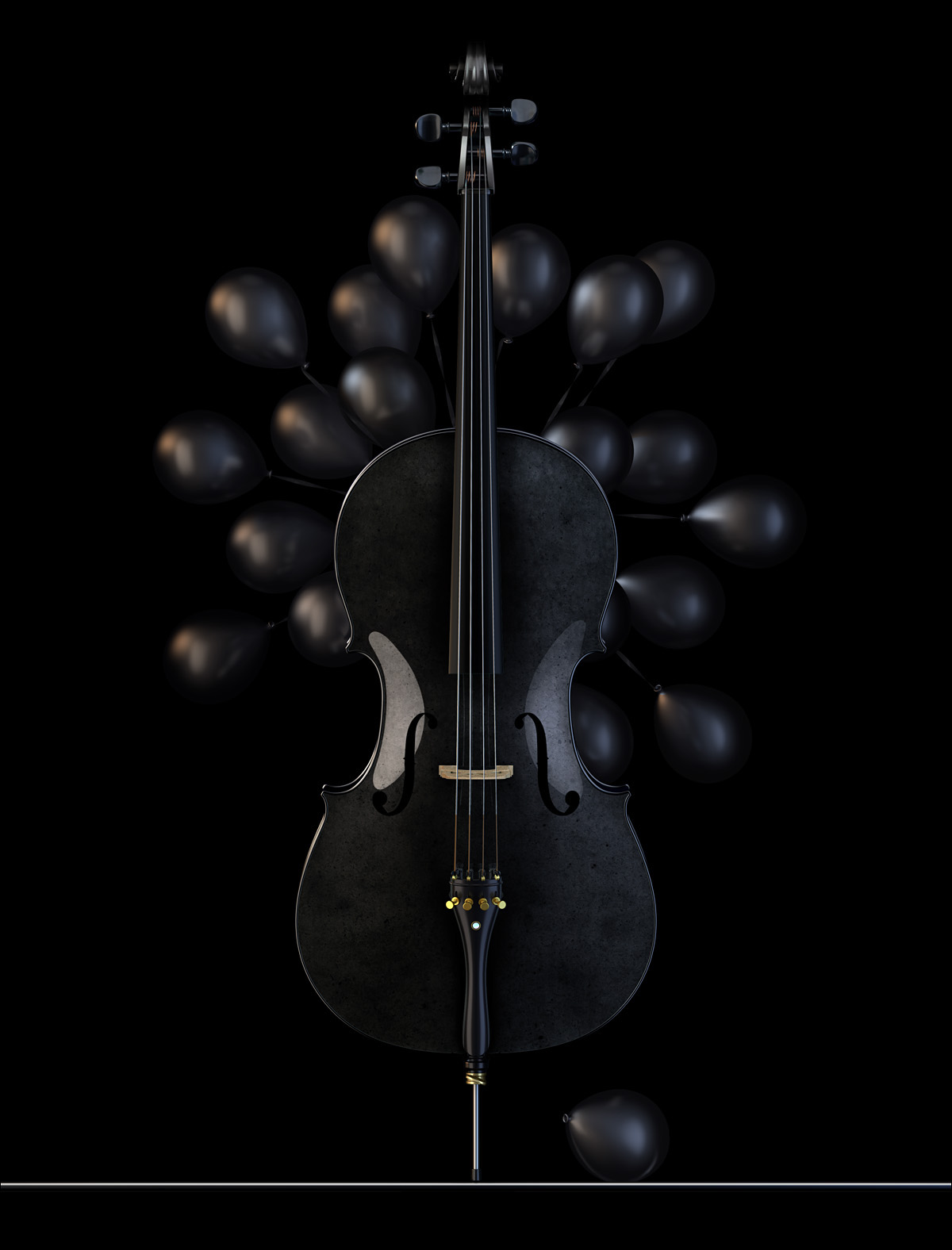 Installation Art balloons 3D mood cello CGI