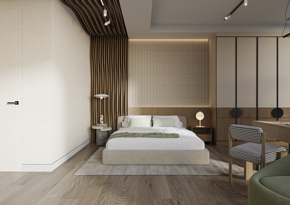 interior design of a modern bedroom with accentuated walls