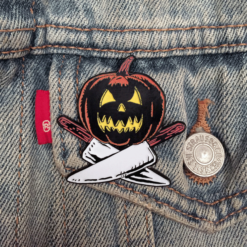 pin enamel pumpkin Halloween Jack o Lantern knives knife