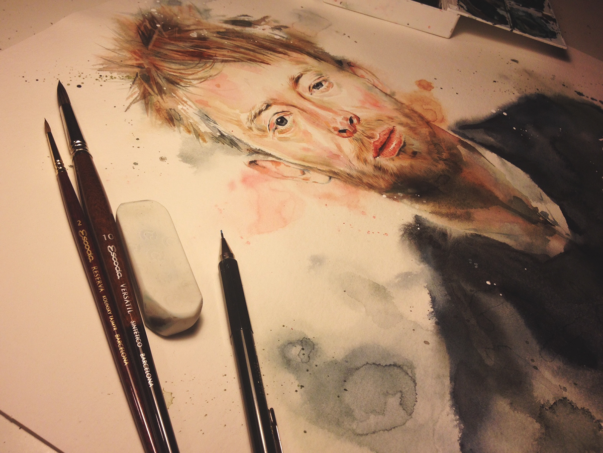 thom yorke Radiohead atomsforpeace watercolor portrait face commission editorial rock band Show colors Singer guitar