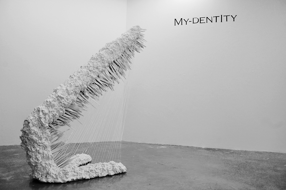sculpture string Foam White contemporary sculpture instrument harp Memory