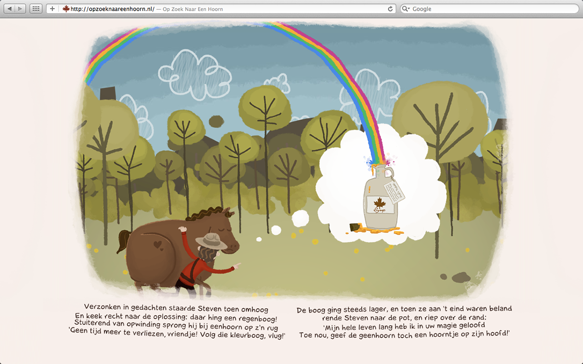 parallax Website unicorn eenhoorn mounty Canada Scrolling children's book Horn rainbow story