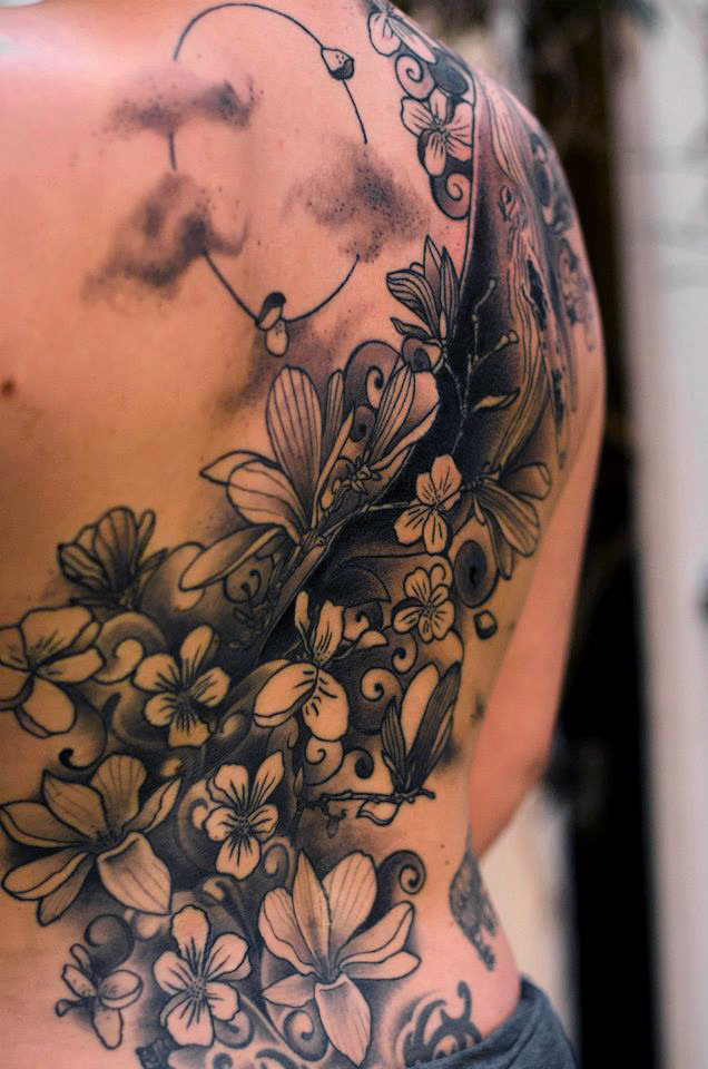 black grey tattoo tattoos bg traditional neotraditional neotrad Flowers floral Nature human body art