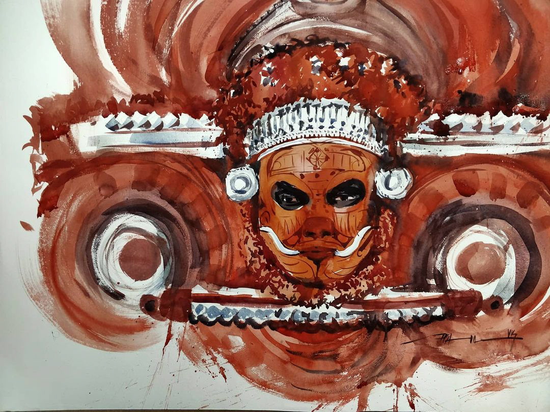 AKHIL VK art by akhil kannur kerala tourism malabar painting   theyyam THEYYAM PAINTINGS watercolor watercolour