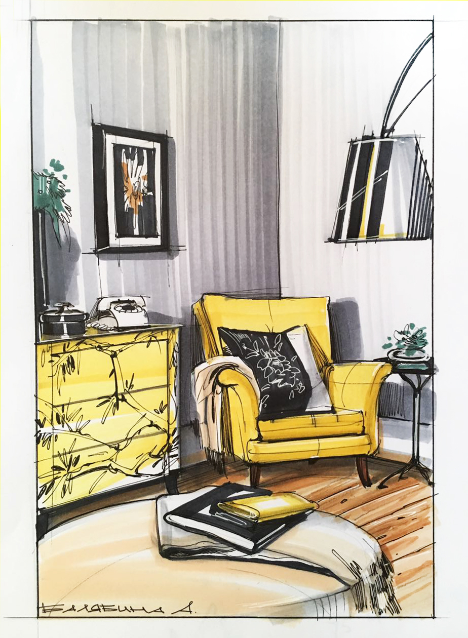 sketch Interior design Marker draw furniture decor Copic