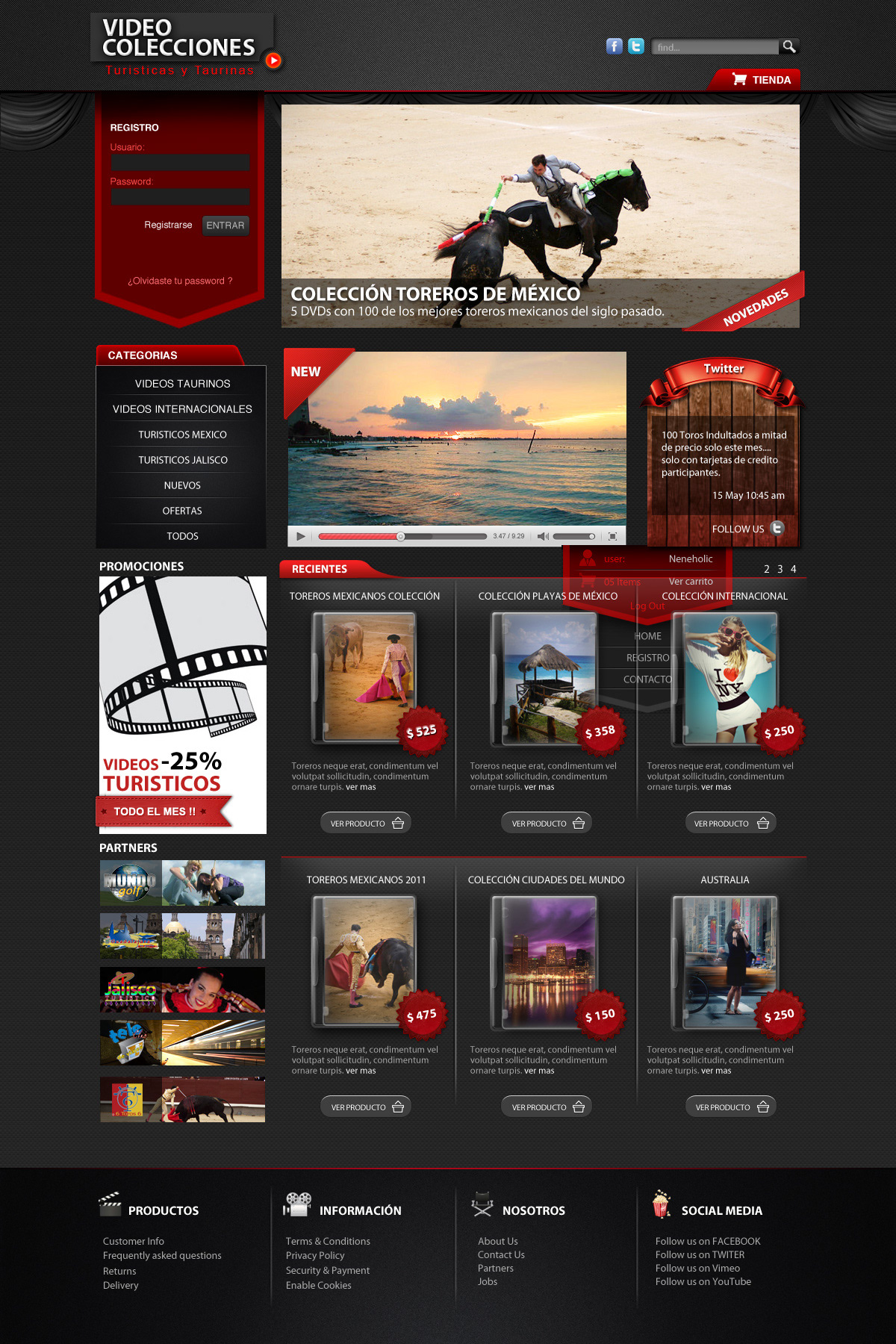 video Web colections abel castillo bull bullfight Turistic E COMMERCE Online shop mexico Guadalajara Freelance