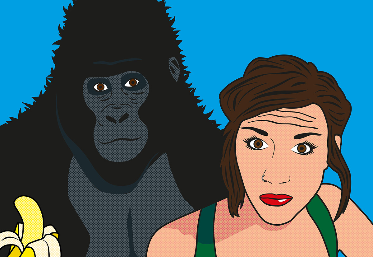Pop Art  gorilla  girl  vector  humour lichtenstein