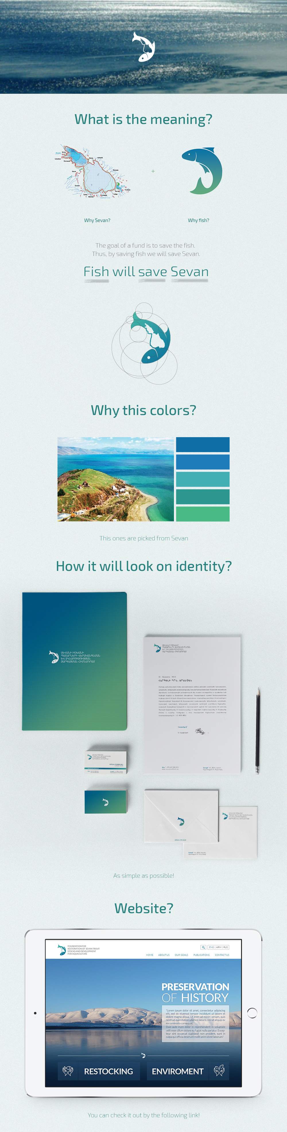 sevan Fund fish restoration Armenia logo Webdesign identity idea businesscard paper iPad
