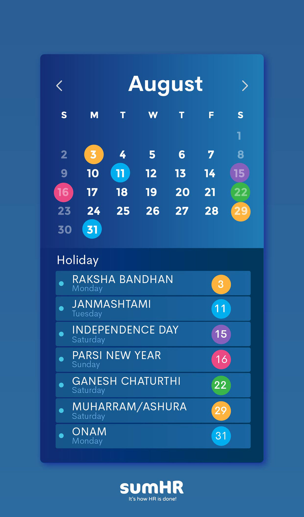 Calender graphic holidays festivals India Travel color visual software creative