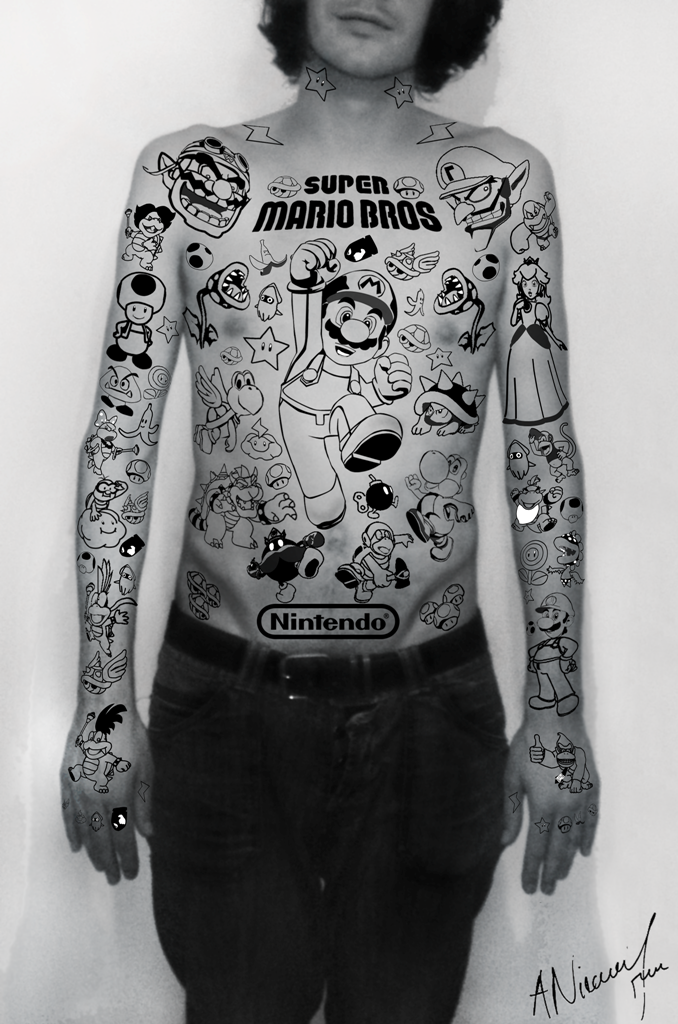 mario Super Mario Nintendo gameboy tattoo tattoos ink andreea niculae Black&white star Luigi flower mario kart boy