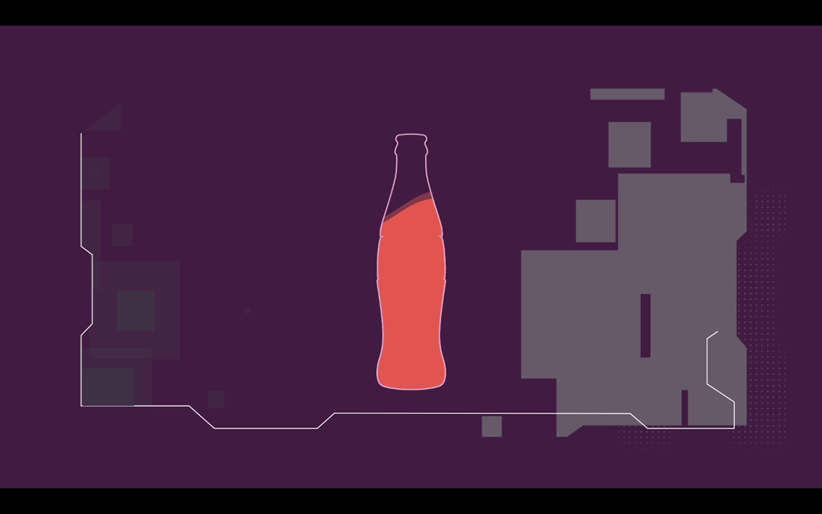 Coca-Cola Music Instruments circuit board mechanism jazz purple orange Contour Bottel vector MYMASHUPCOKE Glassfin 2d Illustration after effects coke