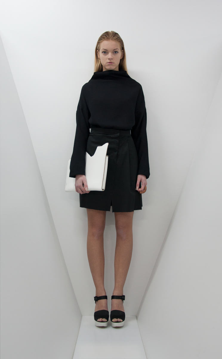 editorial black and white leather Fur White Canvas little black dress concept minimal clean